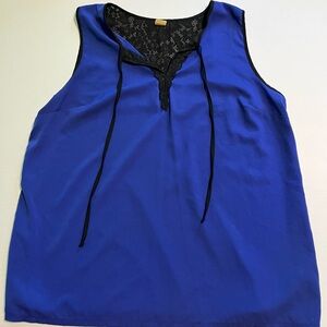 Blue Sleeveless Top with Black Lace Detail